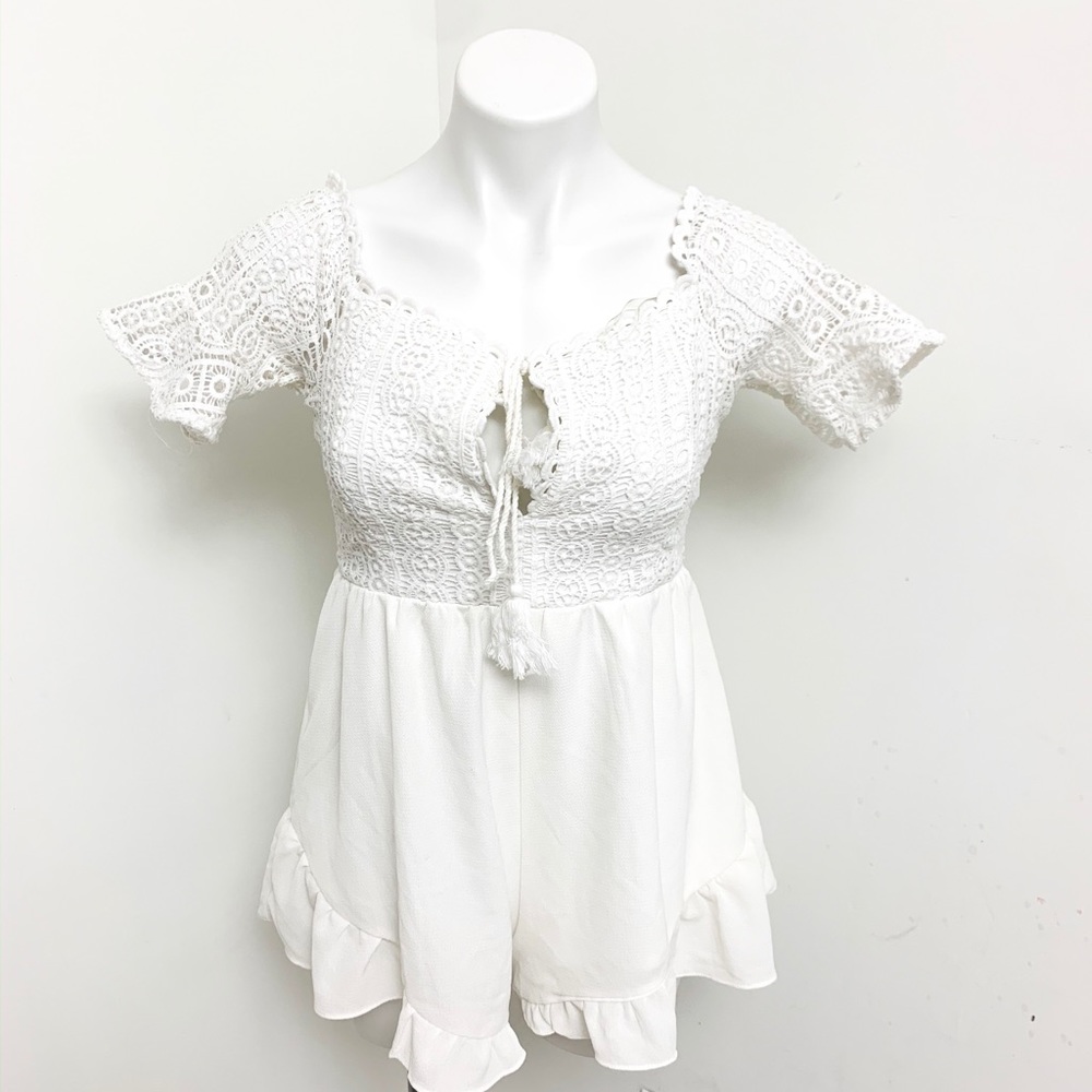 Vintage Style Eyelet White Boho Romper Jumpsuit